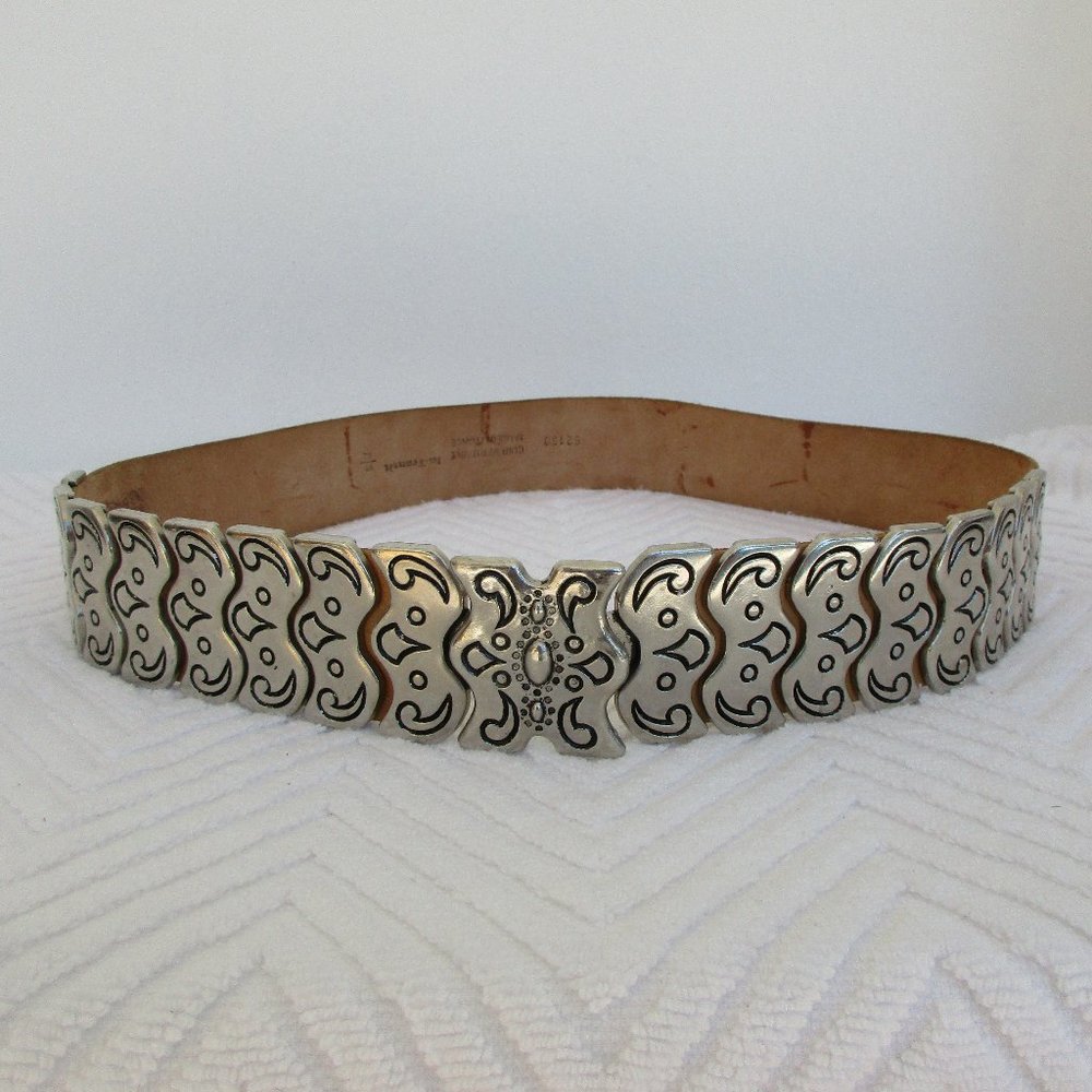 In Transit Soft Leather Metal Waist Belt Western Belt, Sz 32 Made in France Tan